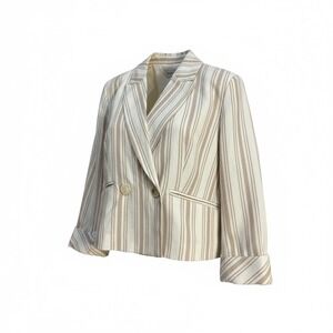 Evereve Linen Blend Cropped‎ Blazer Ivory and Tan Size Medium Career Office